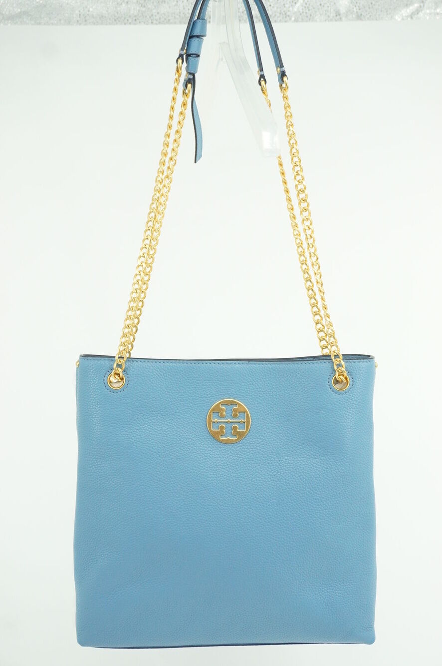 Tory Burch Everly Swingpack Crossbody Bag Logo $428 shoulder chain Blue Yonder